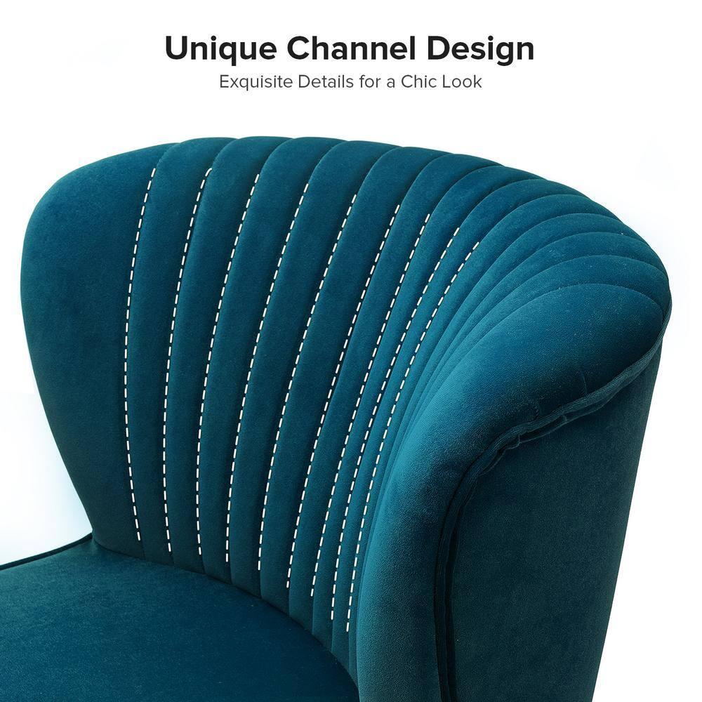 Velvet Upholstered Side Chair Armless Tufted Wingback Metal Legs Dining Living Bedroom Adult Teal