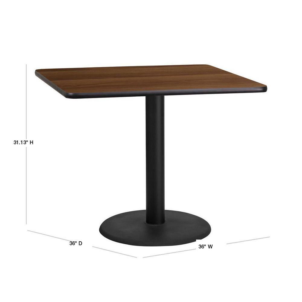 Flash Furniture 36'' Square Walnut Laminate Table Top with 24'' Round Table Height Base