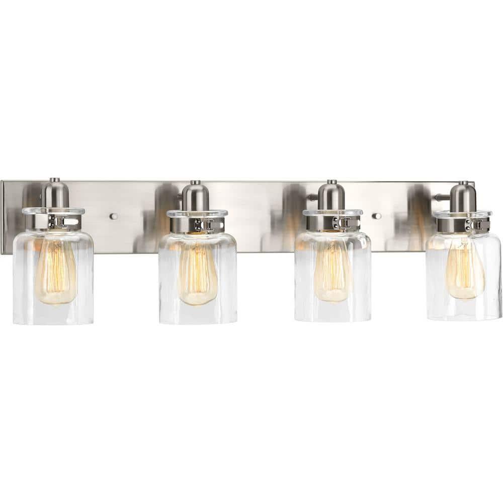 Progress Lighting Calhoun 4-Light Bath Vanity, Brushed Nickel, Clear Glass Shade