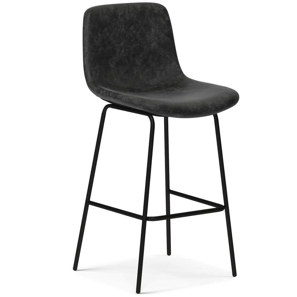Simpli Home Jolie Upholstered Vegan Faux Leather Contemporary Counter Stool with Padded Bucket Seat and Footrest | Wayfair