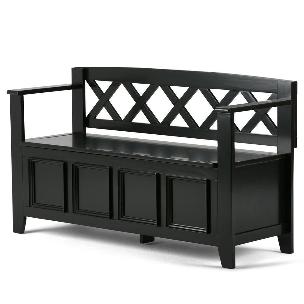 Simpli Home Amherst 48"W Solid Wood Entryway Storage Bench with Lift-Top Lid and Dual Compartments