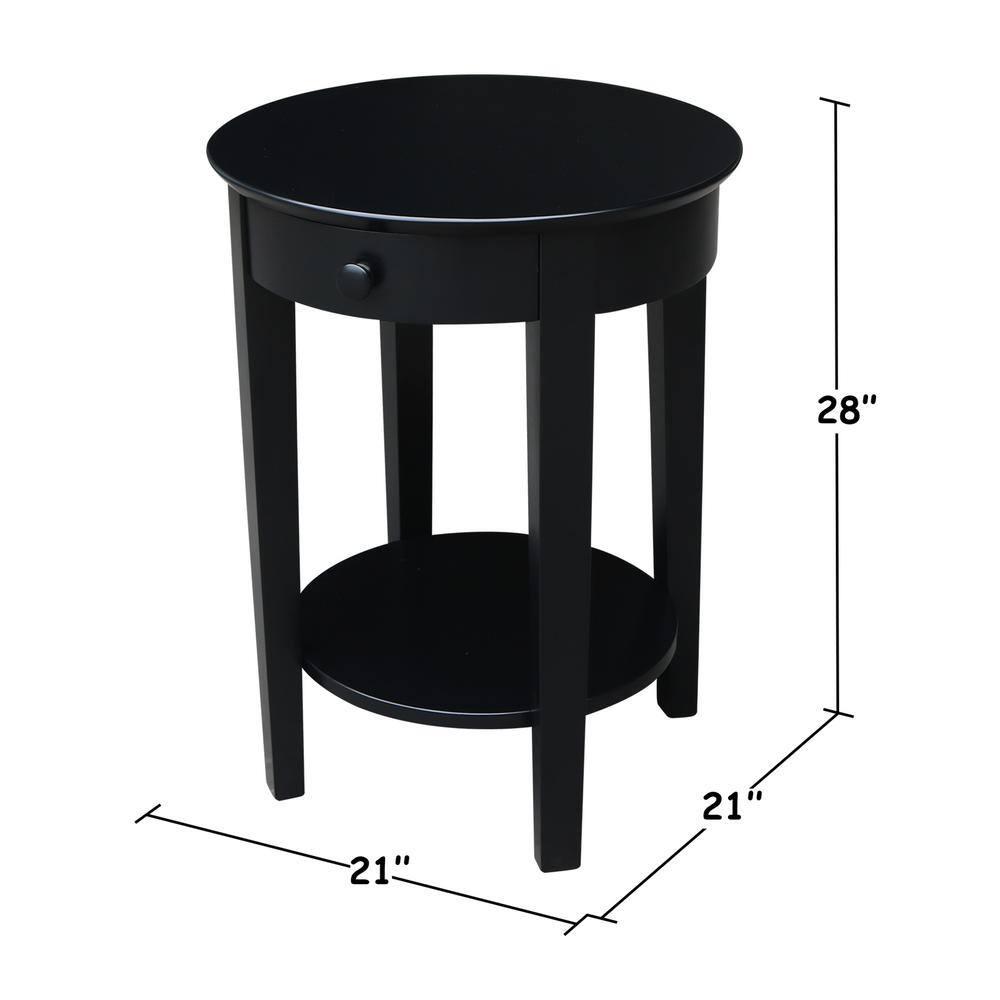 International Concepts Phillips Accent Table with Drawer Black: Solid Parawood, Mid-Century Modern, Square Shape