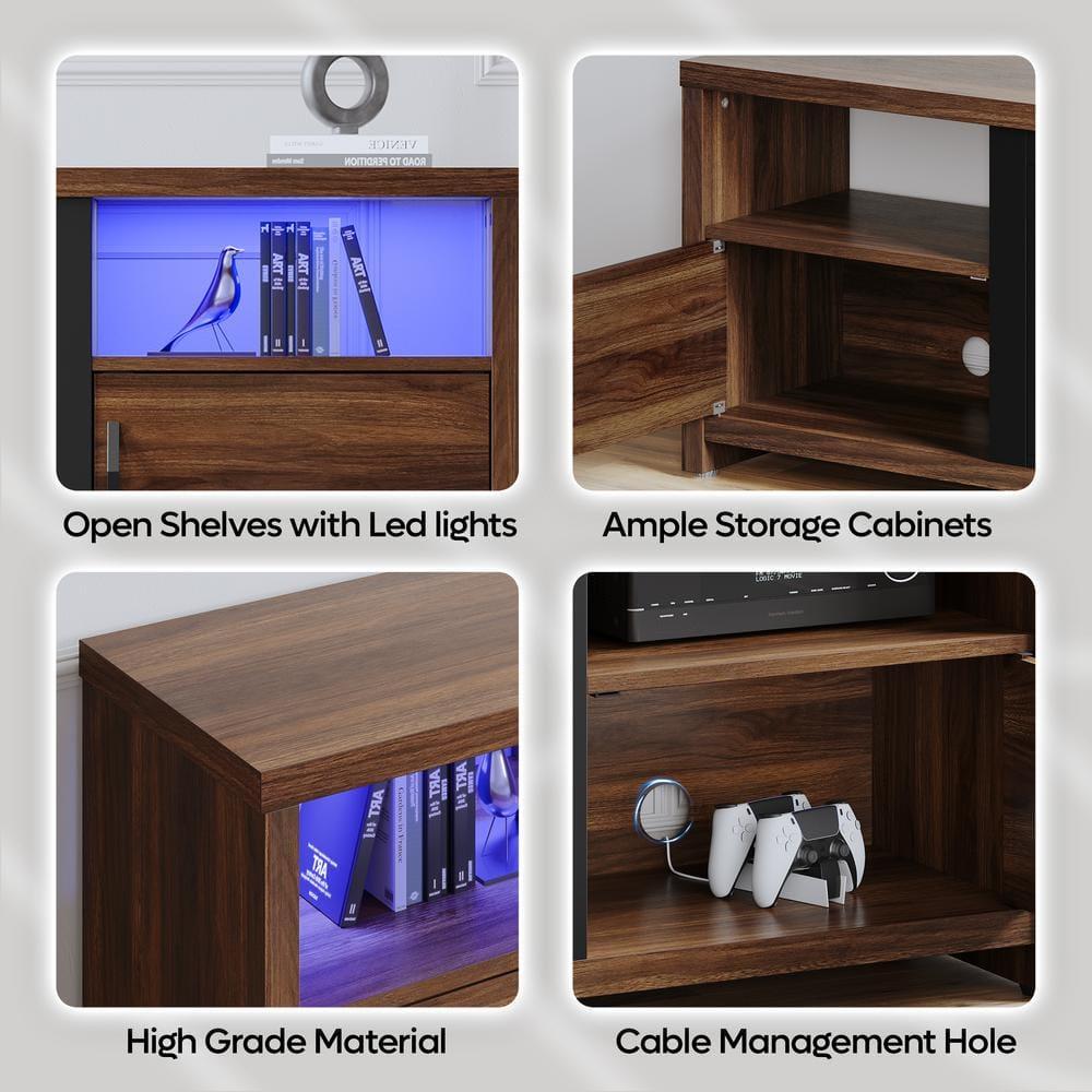 Walnut Electric Fireplace TV Stand with Cabinets for 75" TVs