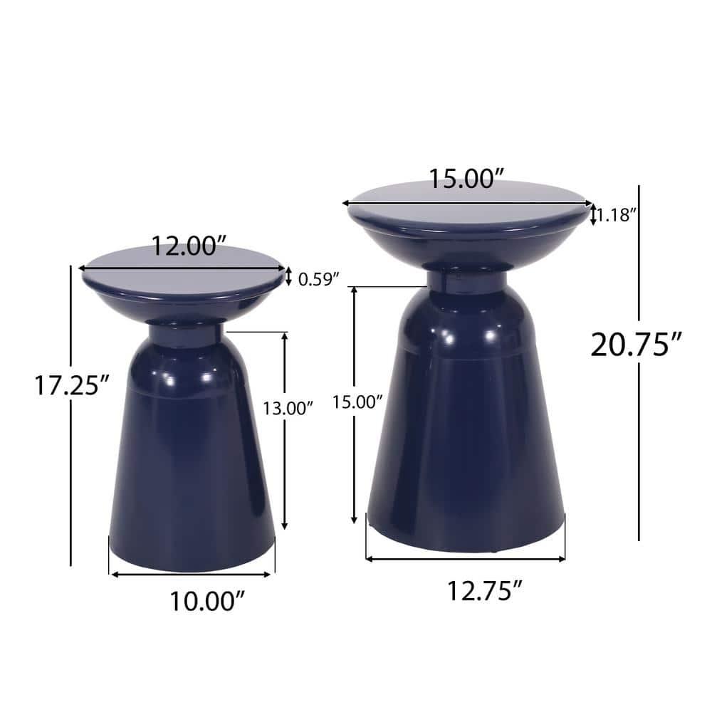 Aston Metal Outdoor Side Tables, Set of 2, Navy Blue