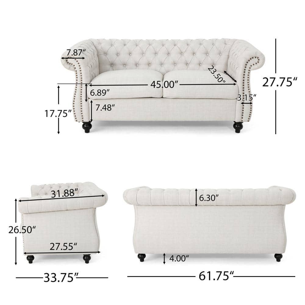 Noble House Ember Interiors Aaniya Fabric Chesterfield Loveseat Sofa, Beige