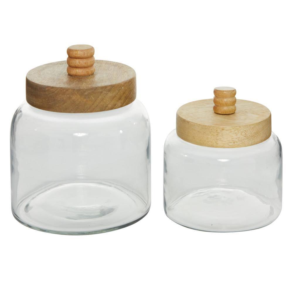 DecMode 5" x 6" Clear Glass Canisters with Wood Lids, 2-Pieces