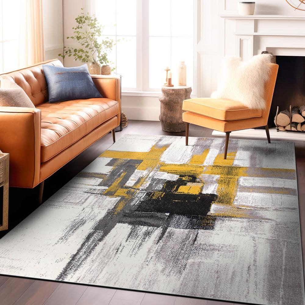 World Rug Gallery Contemporary Modern Abstract Gold 6'6" x 9' Area Rug