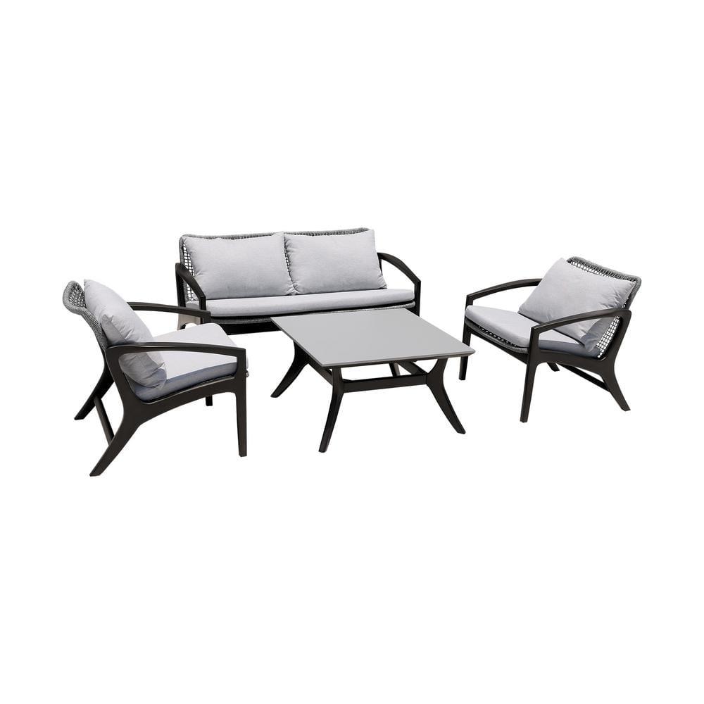 Armen Living Beckham Outdoor Coffee Table In Eucalyptus Wood And Super Stone