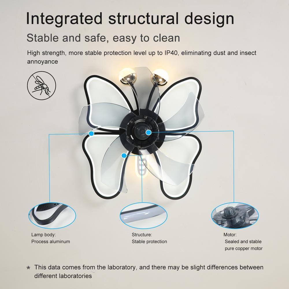 Canddidliike Ceiling Fan with Lights Remote Control, Butterfly Shape Flush Mount Bladeless Ceiling Fan for Kitchen Bedroom Living Room, Black