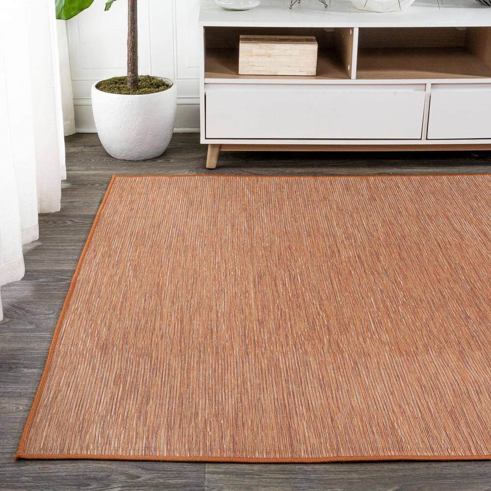 8'x10' Ethan Modern Flatweave Solid  Area Rug, Orange - JONATHAN Y