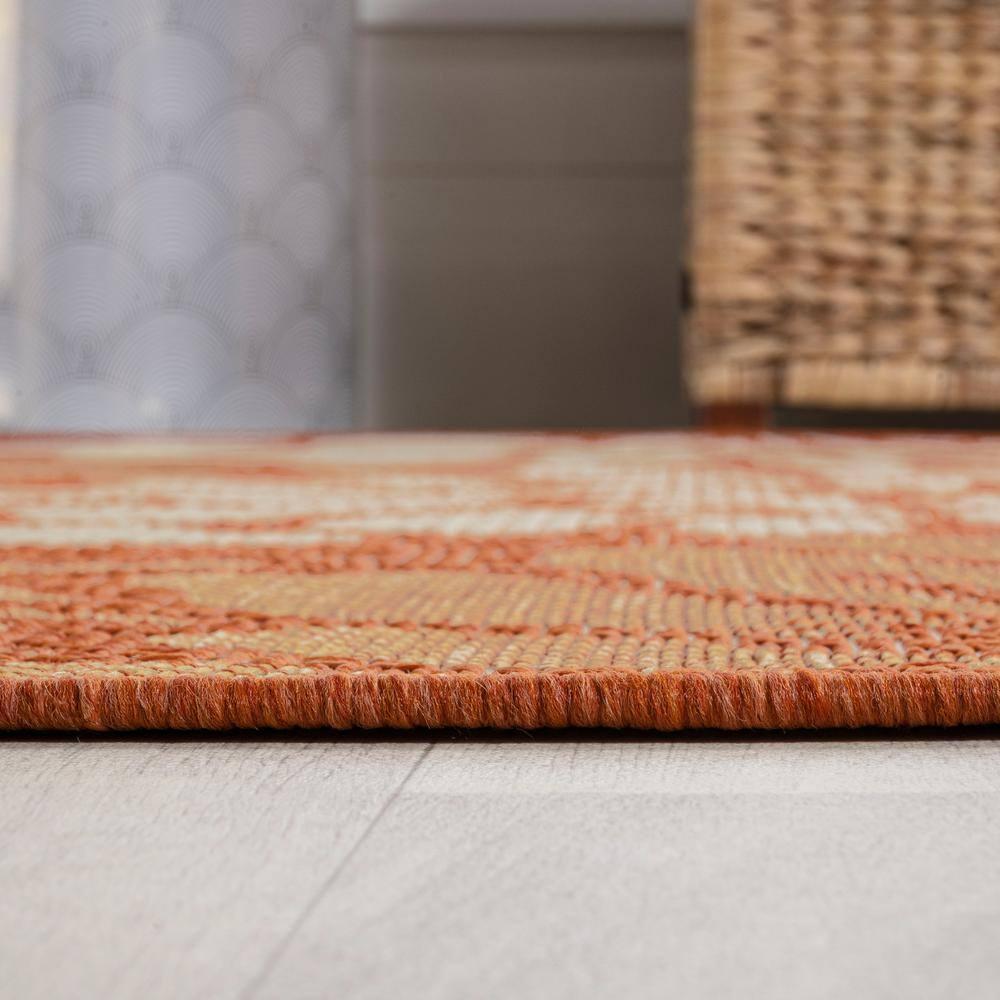 2' x 10' Zinnia Modern Floral Textured Weave Indoor/Outdoor Runner Rug, Orange/Cream - JONATHAN Y