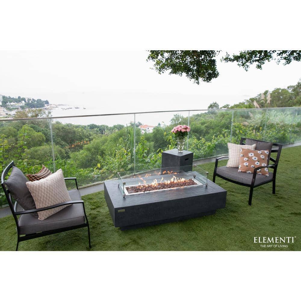 Gray Gas Free-Standing Fire Pit Table with Lava Rocks