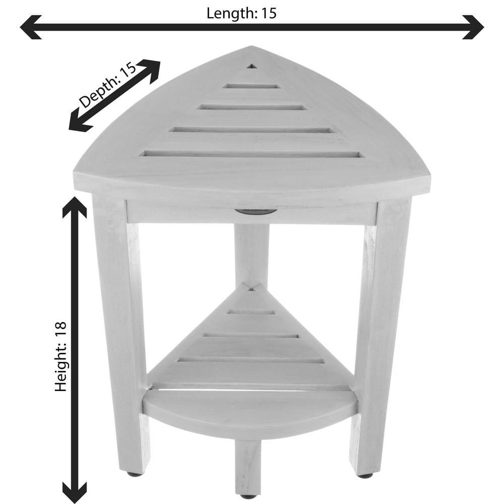 CoastalVogue 15" FlexiCorner ED1123 Wide Teak Wood Shower Bench/Stool : Microfiber, Machine Washable, Non-Slip Backing
