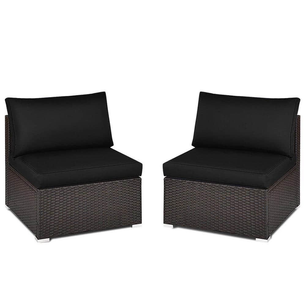 Costway 2PCS Patio Rattan Armless Sofa Sectional Furniture Conversation W/Black Cushion