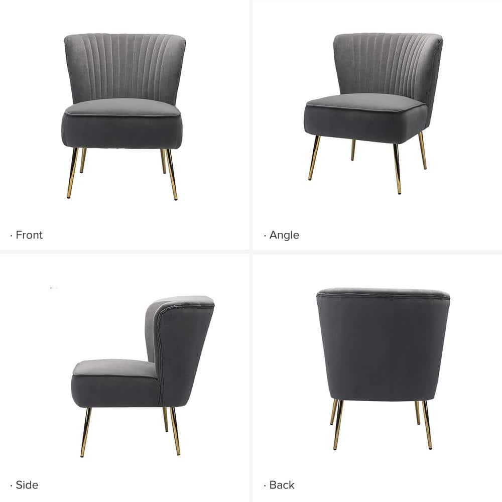 Makeup Vanity Table Chair Upholstered Wingback Accent Slipper Chair Side Armless Sofa Tufted Back Dining Home Living Room Bedroom Grey