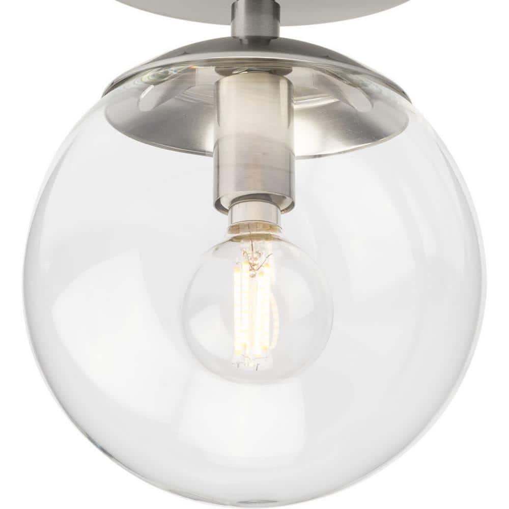 Progress Lighting Atwell 1-Light Flush Mount Ceiling Light, Brushed Nickel, Clear Glass