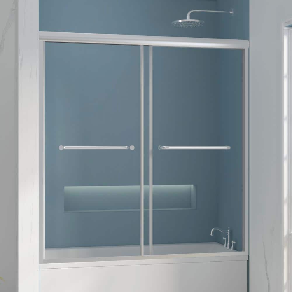 Jraty 57-60'' W x 62'' H Double Sliding Tub Door with Clear Tempered Glass