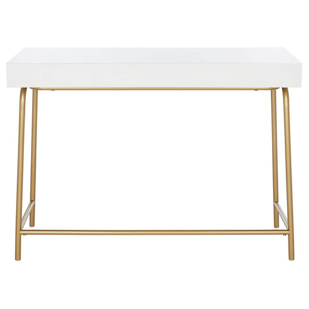 SAFAVIEH Nola Wood 1-Drawer Writing Desk, White/Brown/Gold
