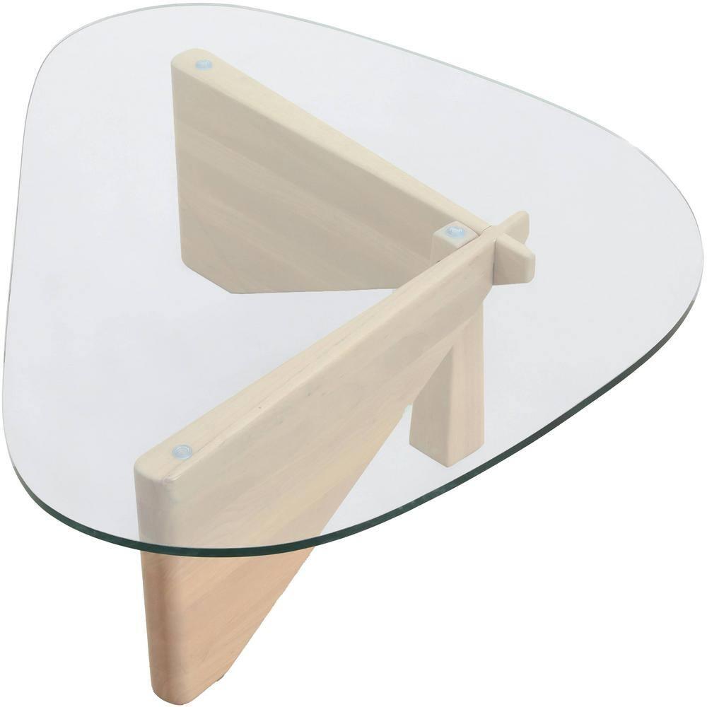 LeisureMod Imperial Collection Triangular Glass Top Coffee Table with Glossy Ash Wood Base for Home, Living Room, Office