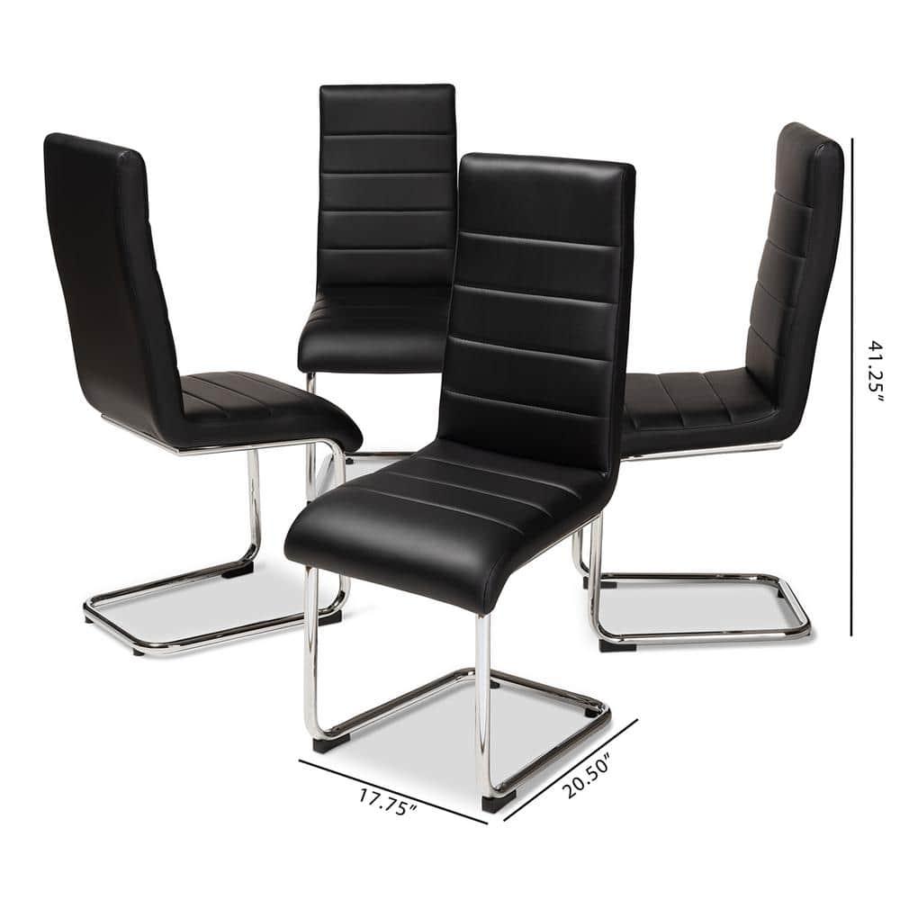 Set of 4 Marlys Modern Dining Chairs Black - Baxton Studio: Faux Leather, Chrome Legs, Mid-Century