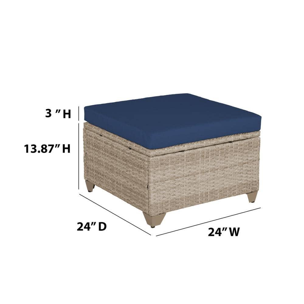Maui Natural Aged Wicker Outdoor Ottoman with Stone Cushion