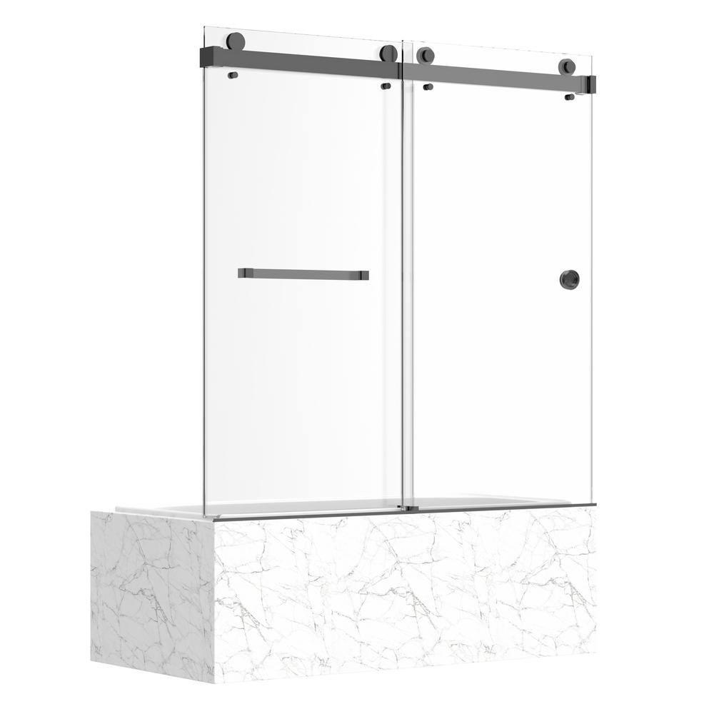 AZUPIN 60'' W 66'' H Frameless Rectangle Reversible Shower Enclosure AZ-DS01-6066-BL