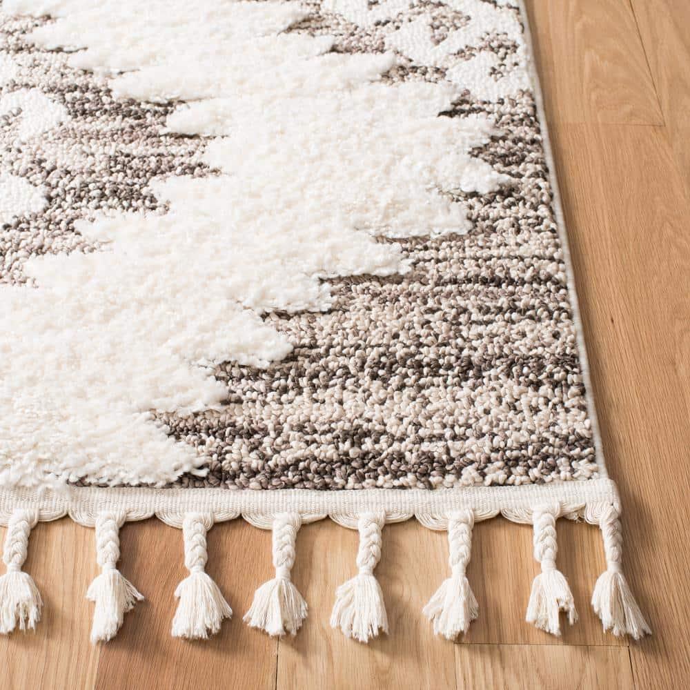 Moroccan Tassel Shag MTS652 Power Loomed Indoor Runner Rug - Ivory/Brown - 2'3"x6' - Safavieh