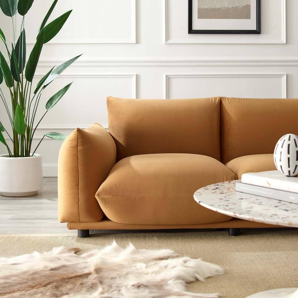 Modway Copious Performance Velvet Loveseat in Cognac