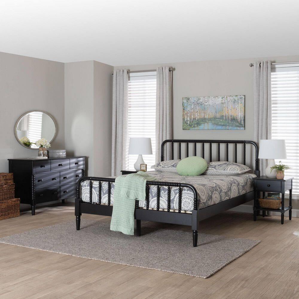 Baxton Studio Braith Farmhouse Black Spindle Wood Queen Size 4-Piece Bedroom Set