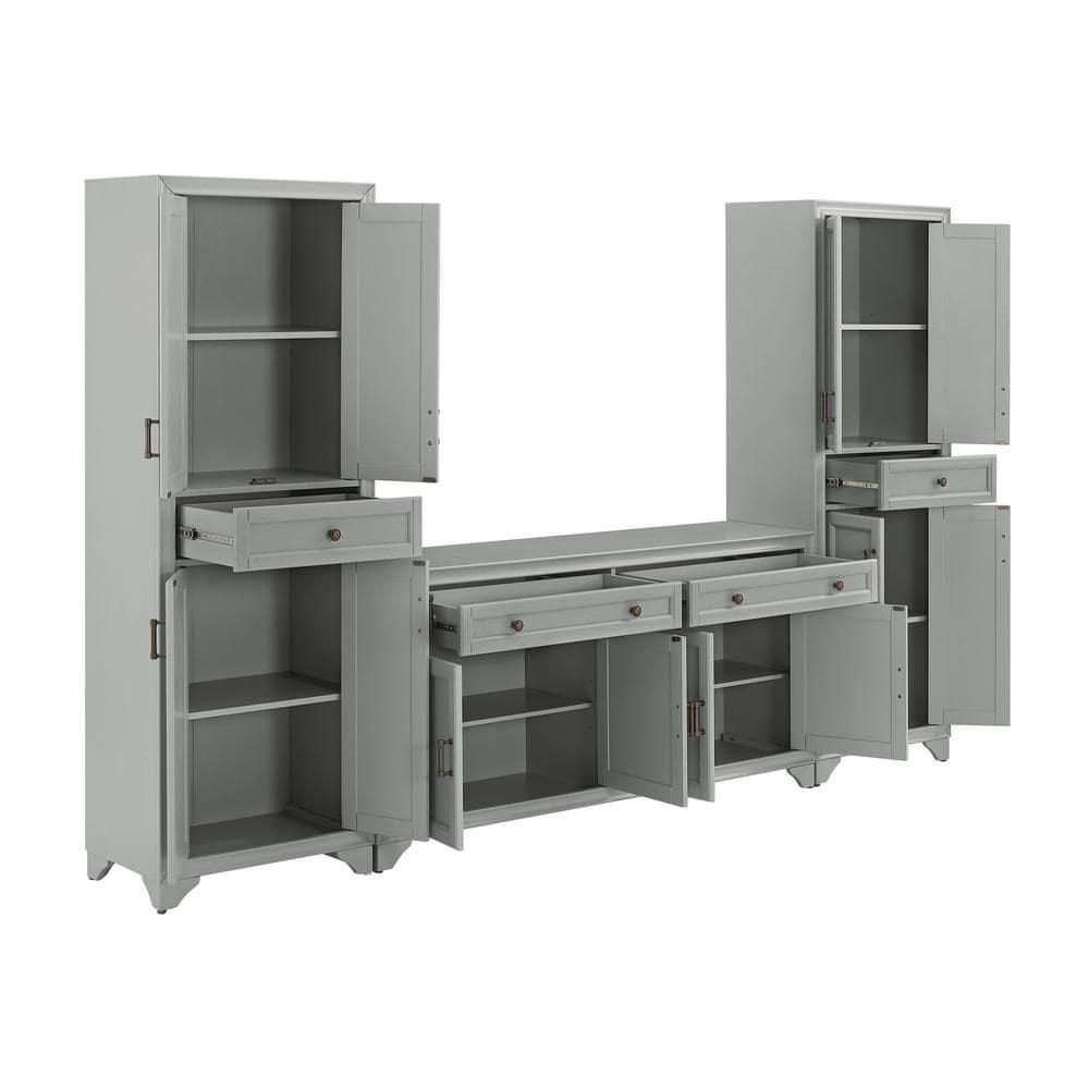 3pc Tara Sideboard and Pantry Set Distressed Gray - Crosley