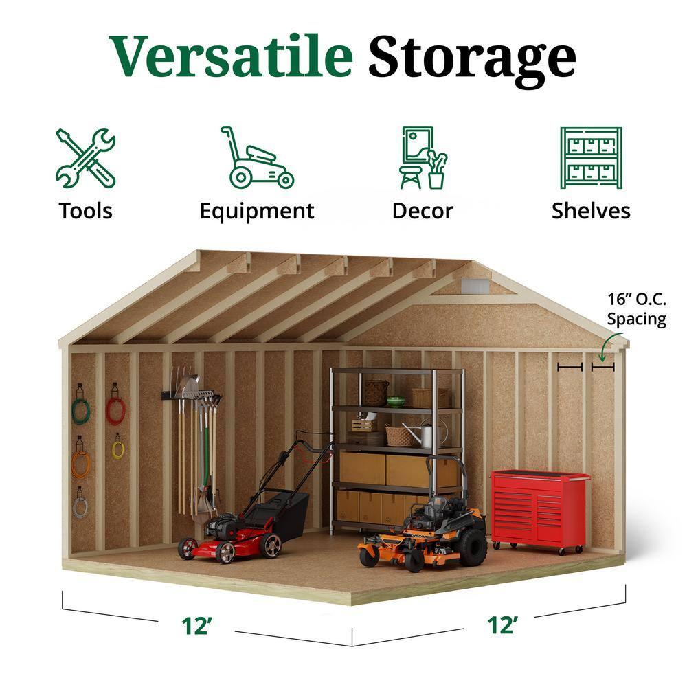 Little Cottage Co. 12x12 Classic Workshop Shed with Operable Windows and Floor, Outdoor Wood Storage Do-It-Yourself Precut Kit