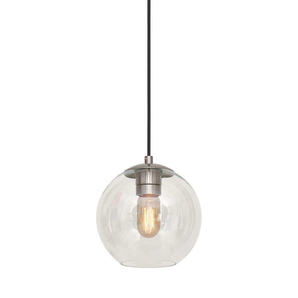 Milo 1-Light Brushed Nickel In. Glass Pendant with Clear Globe Glass - Brushed Nickel