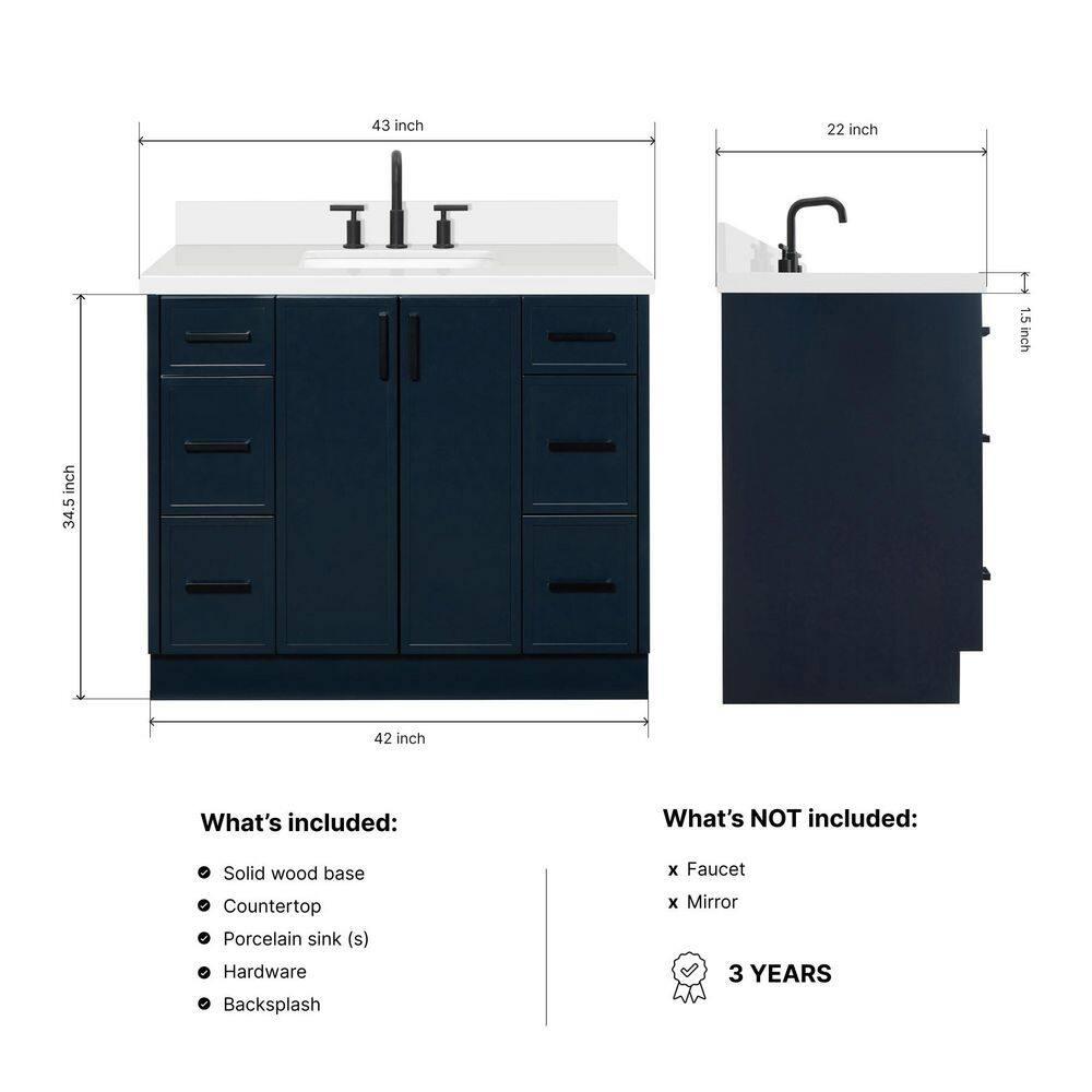 Ariel Kelly 43 Inch Single Rectangular Sink Bathroom Vanity With Quartz Countertop