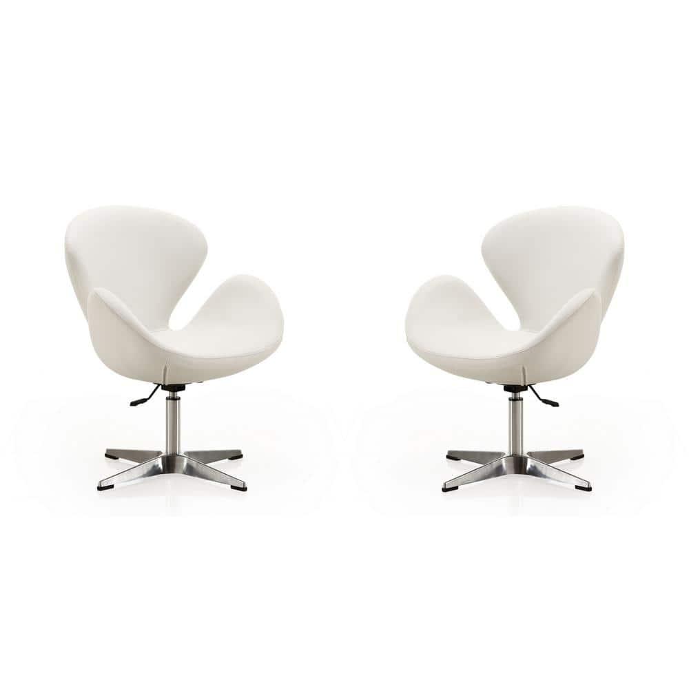 Set of 2 Raspberry Faux Leather Adjustable Swivel Chairs White - Manhattan Comfort