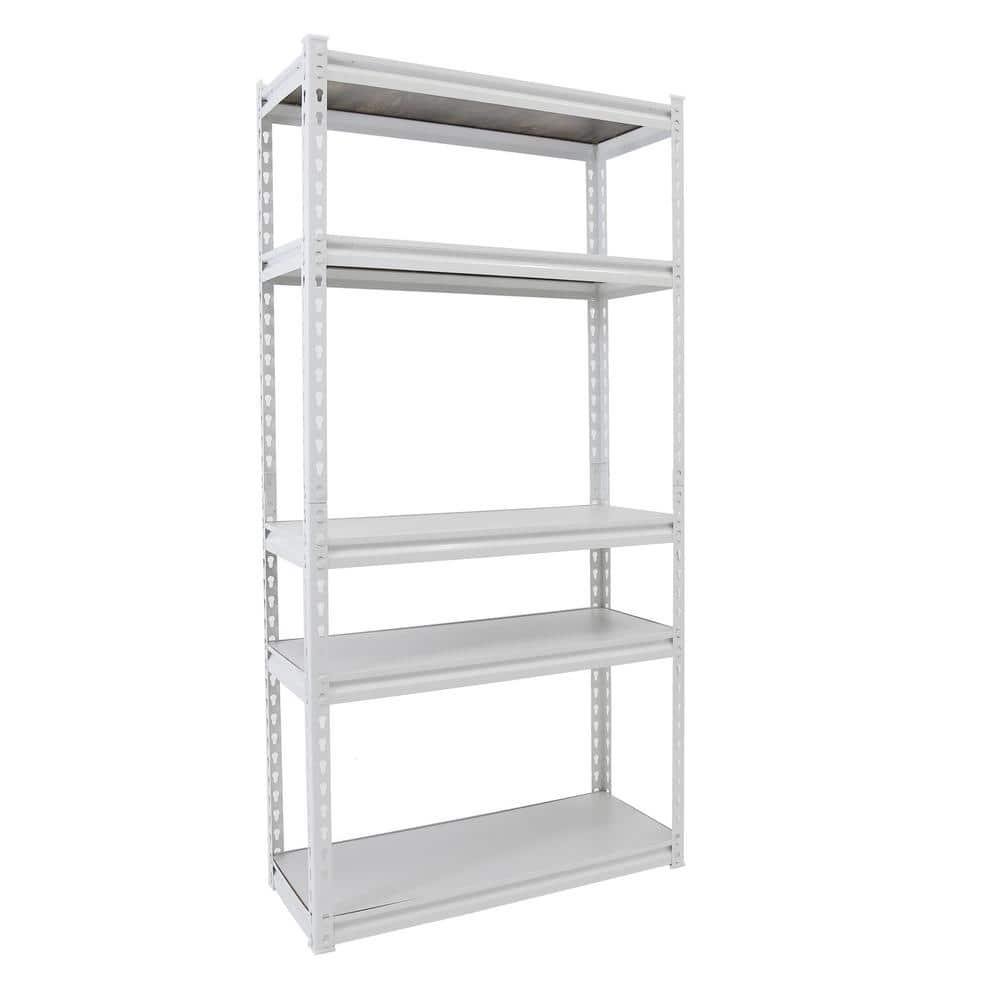 King's Rack 5-Tier Metal Boltless Storage Shelving in White/Wooden