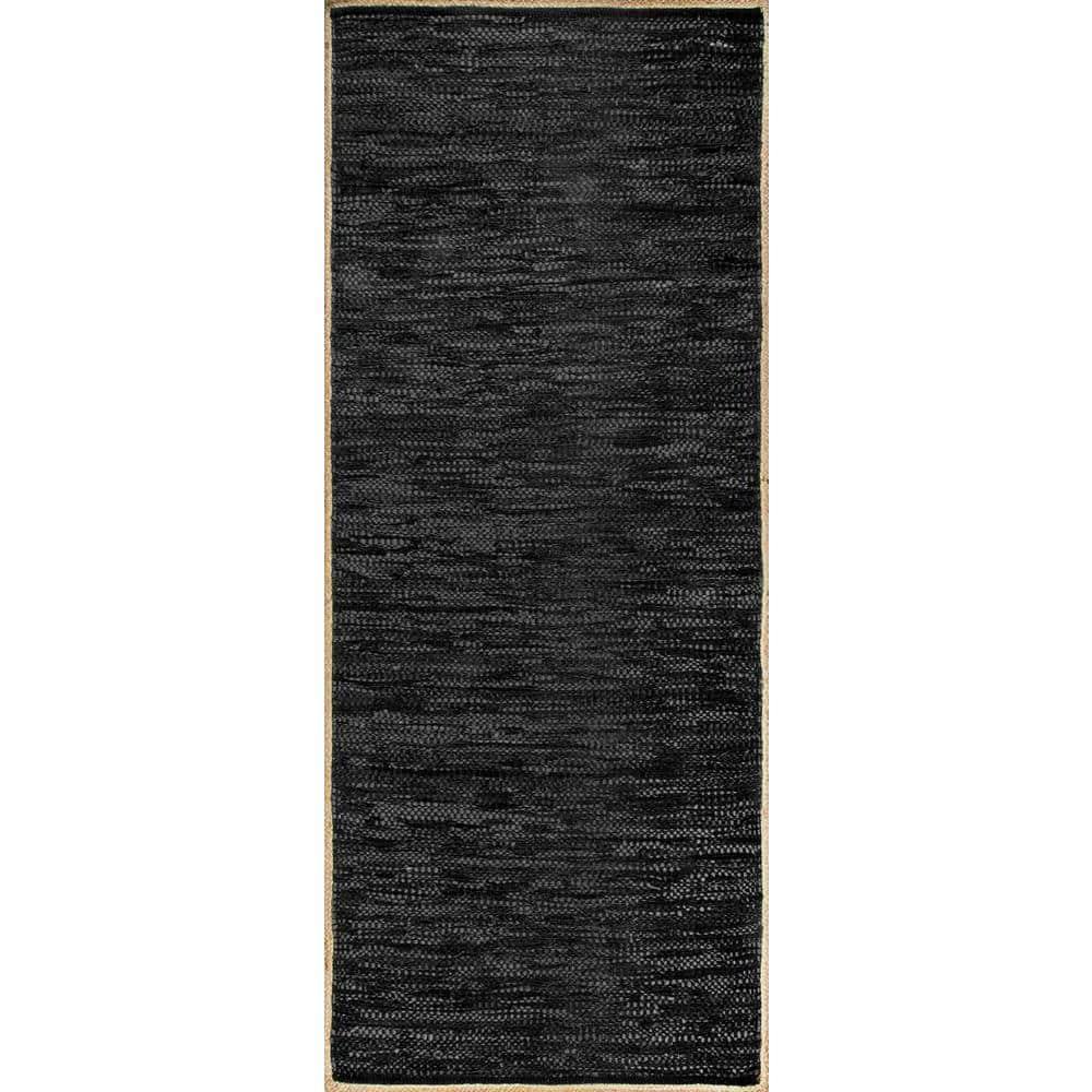 Nuloom Sabby Hand Woven Leather Flatweave Kitchen Runner Indoor Area Rug - Hallway, Entryway, 2' x 6', Black