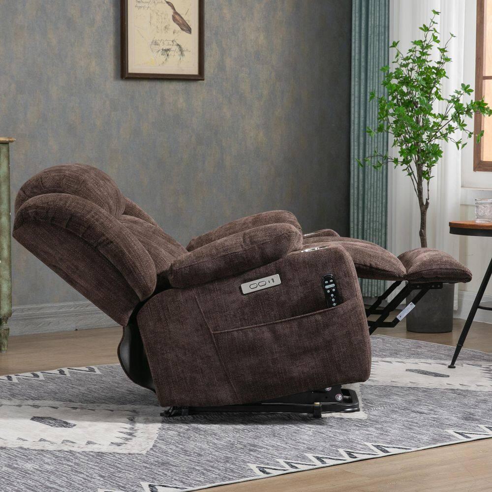Power Lift Chair with Full-Body Massage and Heat, Electric Recliner Chairs for Adults, Remote Control, Standing Assistance, USB Ports, Stainless Steel Cup Holders, Chenille Brown