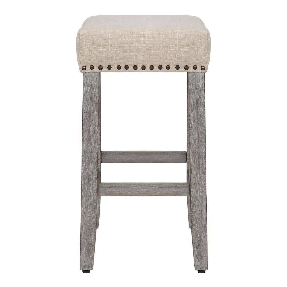 Polytrends Jameson Upholstered Polyester 24" Counter Stool - Gray Legs/ Saddle Seat Antique Gray/Beige Metal Foam Polyester Up to 200 lbs