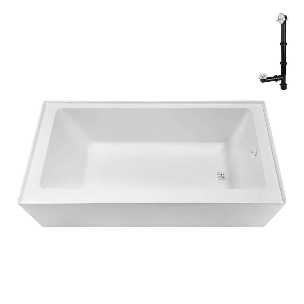 Streamline Bath Streamline 60 in. x 32 in. Acrylic Right-Hand Drain Alcove Bathtub in Glossy White With External Drain NAL-5580-WH