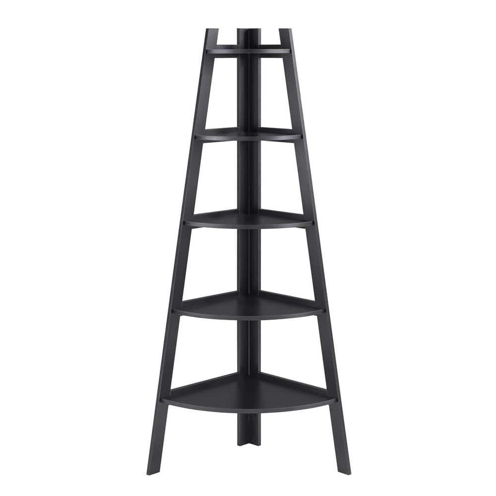 63" x 26.5" Five-Tier Pyramid Corner Ladder Shelf Black - Danya B.: Matte Finish, Wood Frame, Fixed Open Shelves