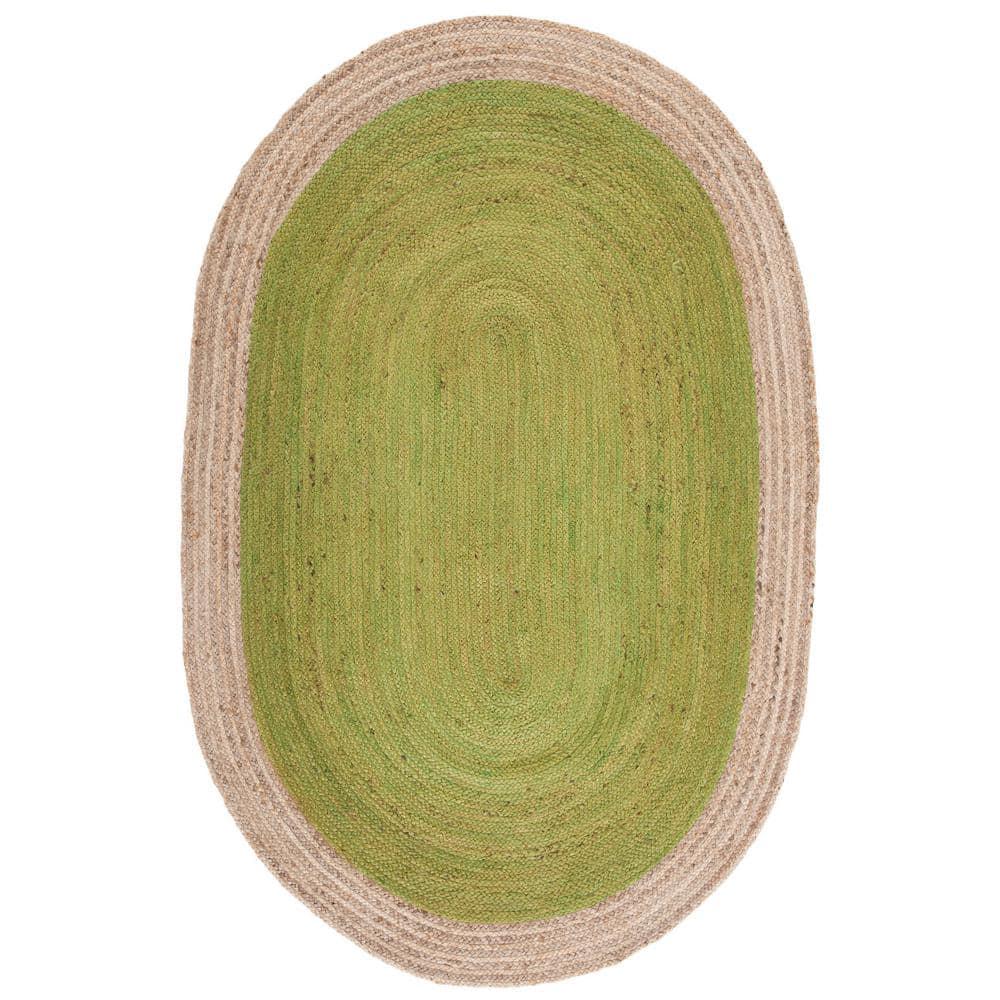 Natural Fiber NF801 Hand Woven Area Rug - Green/Natural - 3'x5' Oval - Safavieh.