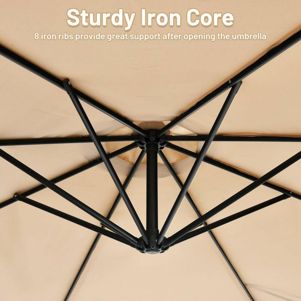 Costway  10 FT Patio Offset Umbrella w/8 Ribs Cross Base Tilt Beige