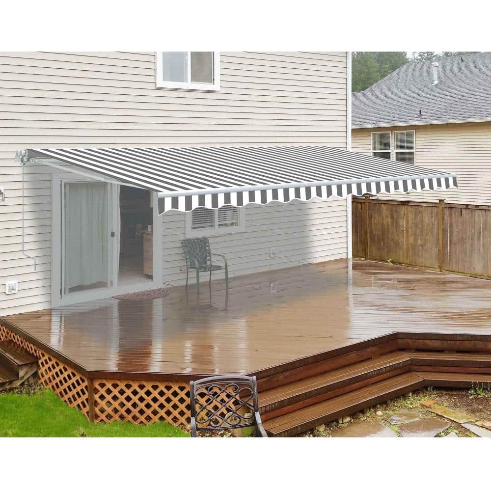 ALEKO Motorized Retractable Outdoor Awning with White Frame