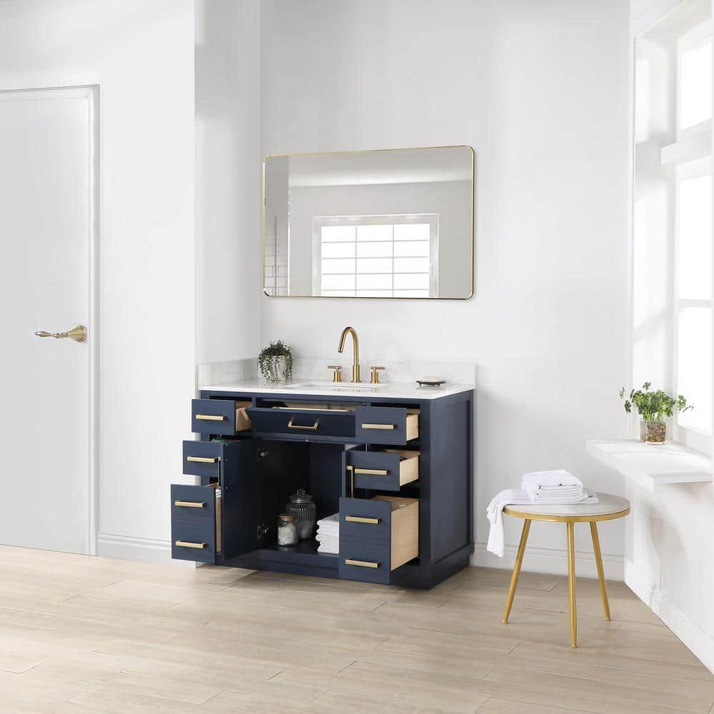 Gavino 48" Wood Vanity in Royal Blue with Composite Stone Top and Mirror