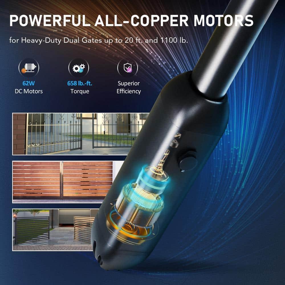 CO-Z Automatic Dual Swing Gate Opener Kit - Electric Opener for Double Gates, Up to 18ft & 660lb per Side, Remote Control & Complete System