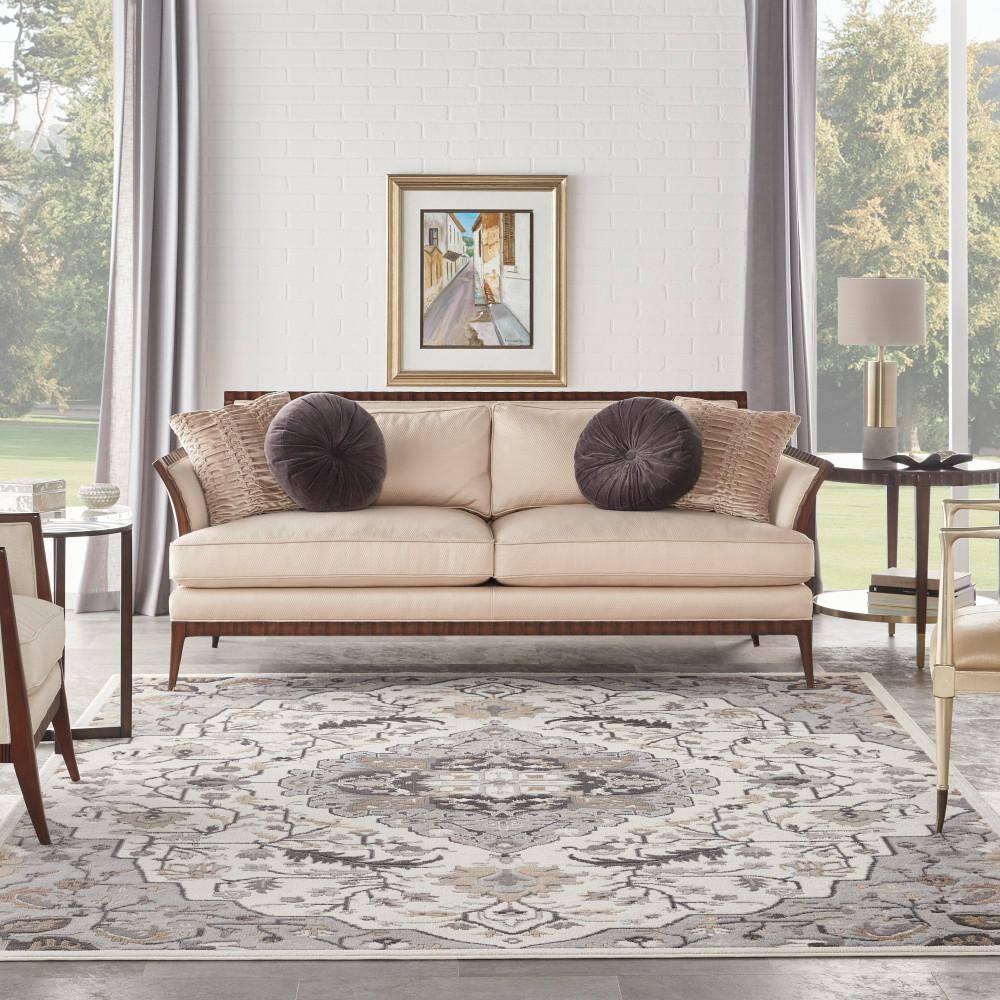 Elation Ivory Grey 8 ft. x 10 ft. Center Medallion Traditional Area Rug