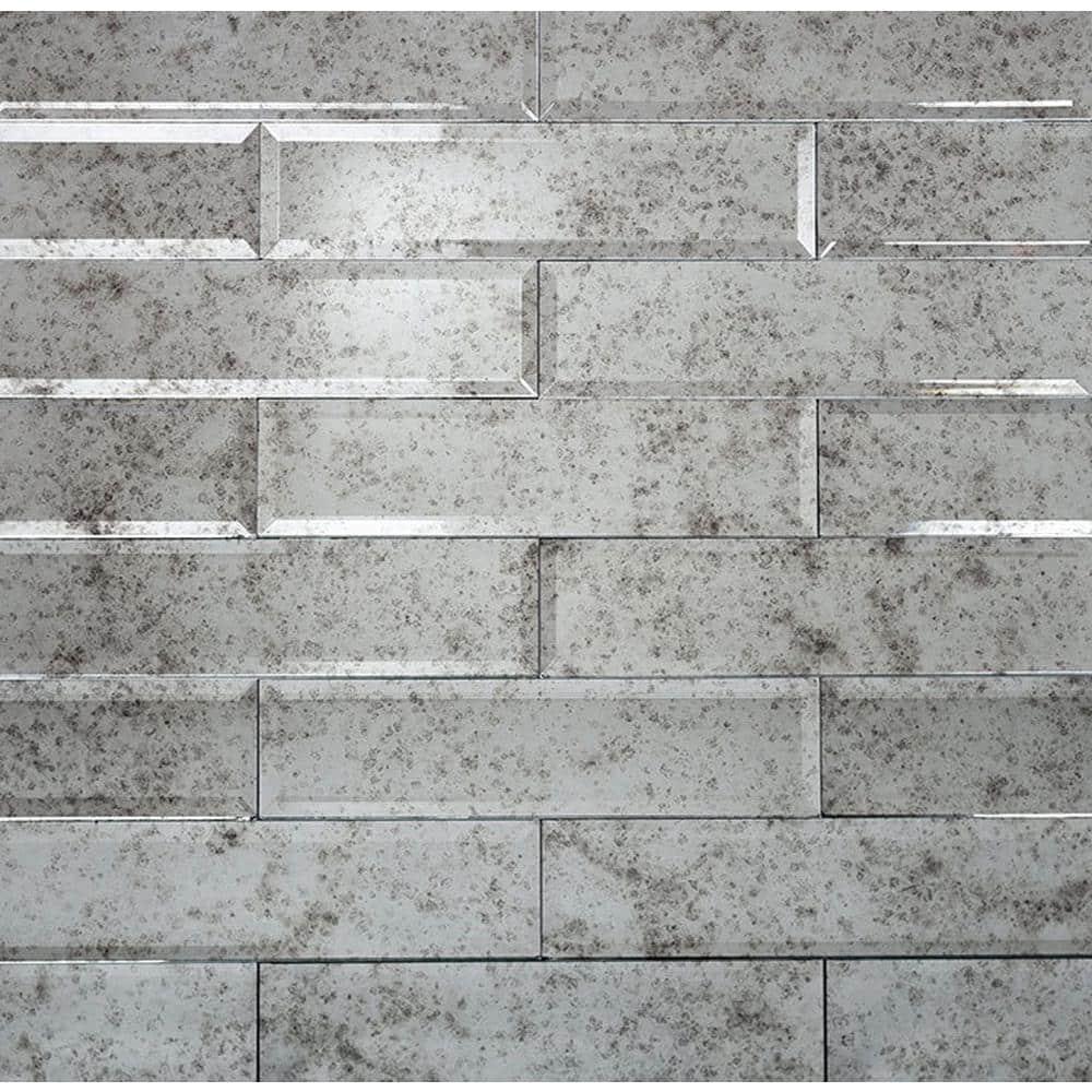20 pack Silver 3 in. x 12 in. Beveled Polished Glass Subway Tile (5.00 sq. ft./Case)