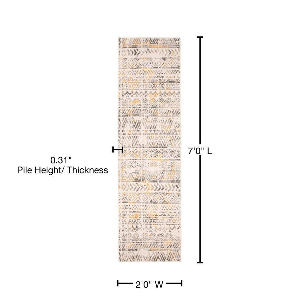 World Rug Gallery Geometric Distressed Bohemian Yellow 2' x 7' Runner Rug