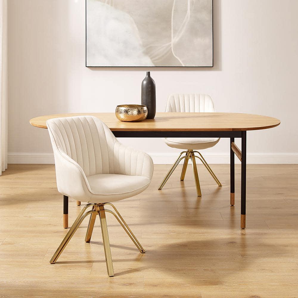 Art Leon Comfortable Velvet Swivel Accent Armchair with Golden Legs, Off White