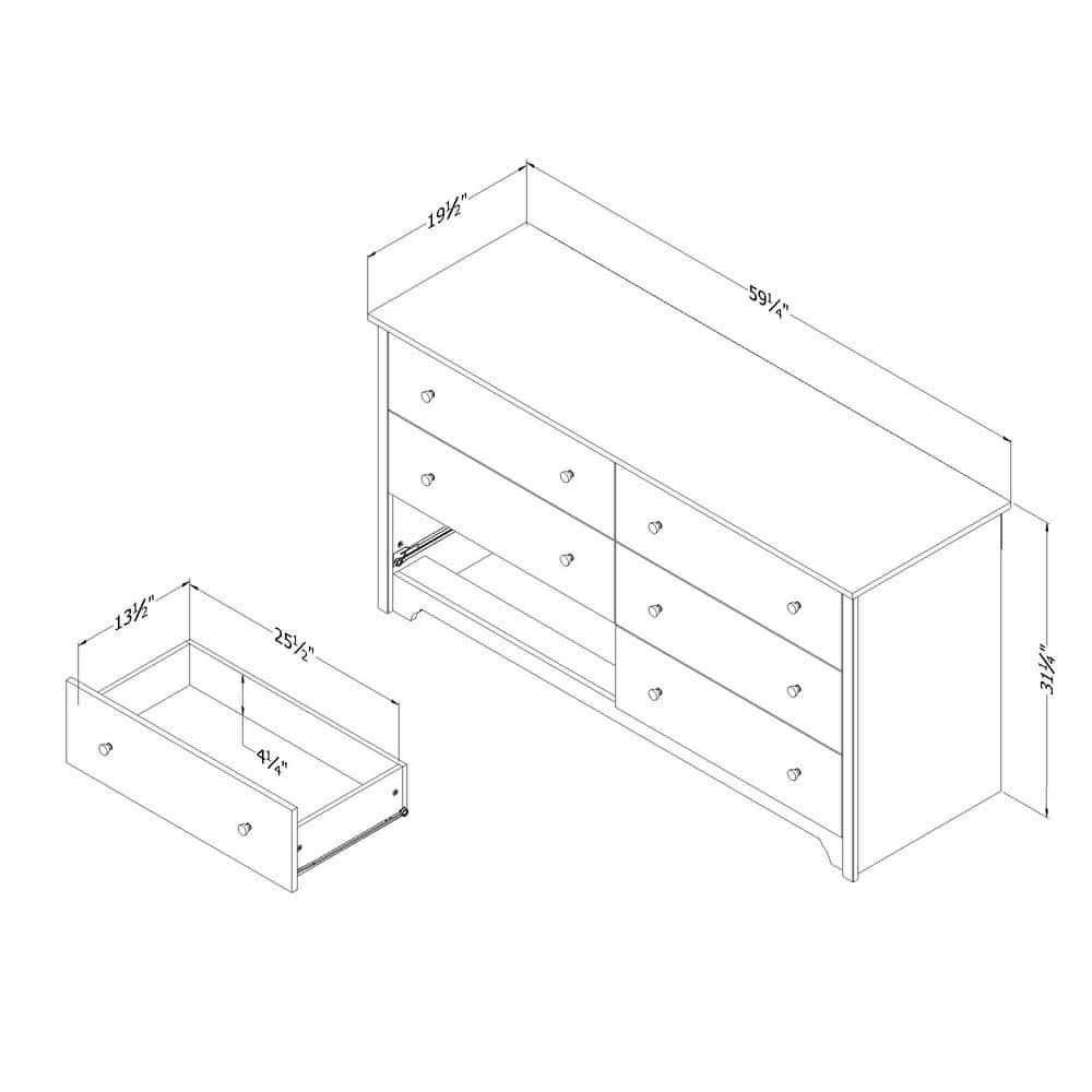 South Shore 6 Drawer Double Dresser Natural Ash: Laminated Particle Board, Adult Assembly Required